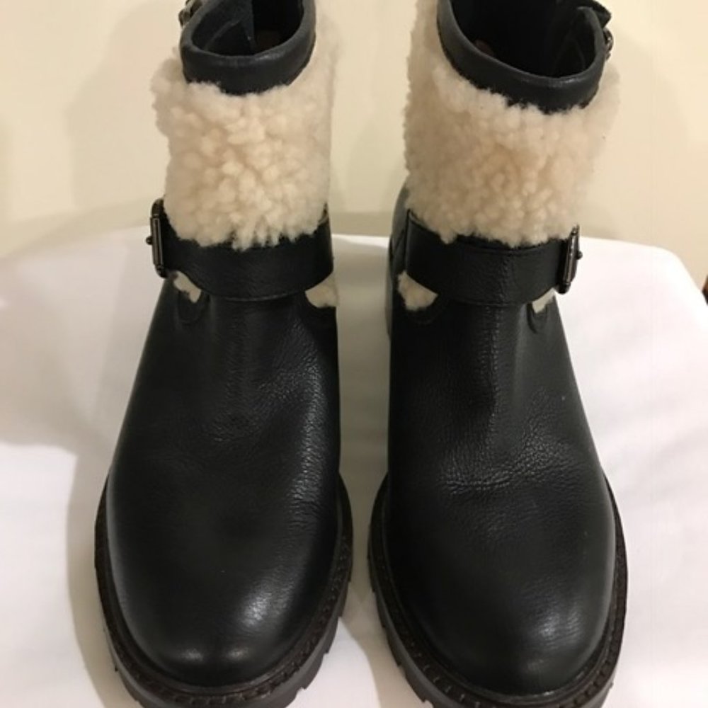 Coach "Gabriella" Black Leather & Shearling Boots